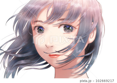 風が吹く中にいる女の子の線画カラーイラスト 花びら=無 涙=無のイラスト素材 [102669217] - PIXTA