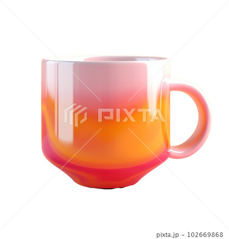 hot coffee mug in 3D style trending color palette with Generative AI 102669868