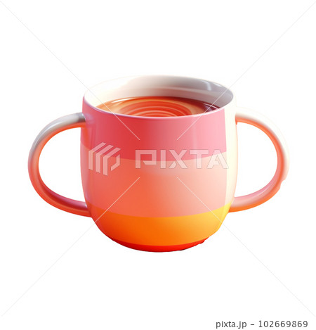 hot coffee mug in 3D style trending color palette with Generative AI 102669869