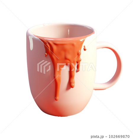 hot coffee mug in 3D style trending color palette with Generative AI 102669870