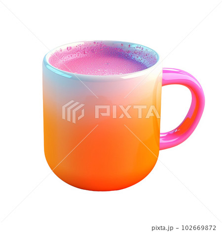 hot coffee mug in 3D style trending color palette with Generative AI 102669872