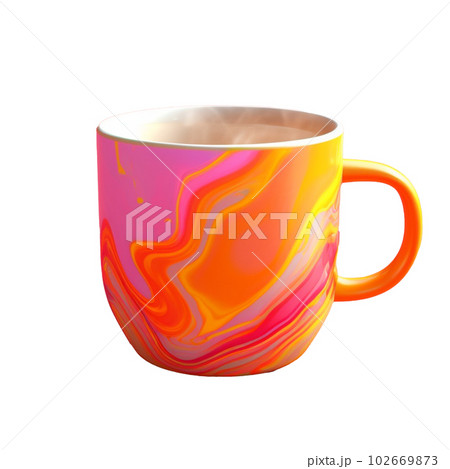 hot coffee mug in 3D style trending color palette with Generative AI 102669873