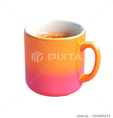 hot coffee mug in 3D style trending color palette with Generative AI 102669874