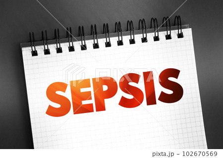 Sepsis - the body's extreme response to an infection, text on notepad, concept background 102670569