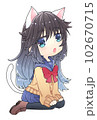 黒髪白猫耳セーラー服少女 102670715