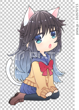 黒髪白猫耳セーラー服少女のイラスト素材 [102670715] - PIXTA