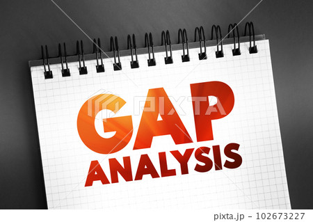 Gap Analysis - involves the comparison of actual performance with potential or desired performance, text concept on notepad 102673227