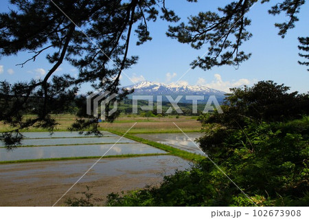 象潟99島の駒留島から望む鳥海山 102673908