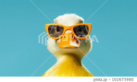 Funny duck in sunglasses in trendy style onのイラスト素材