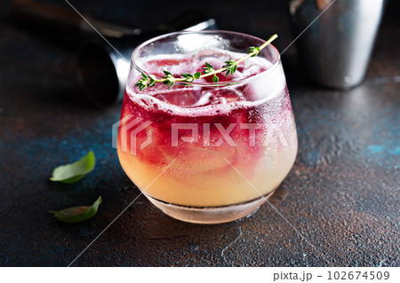 Fall cocktail with pomegranate syrup 102674509