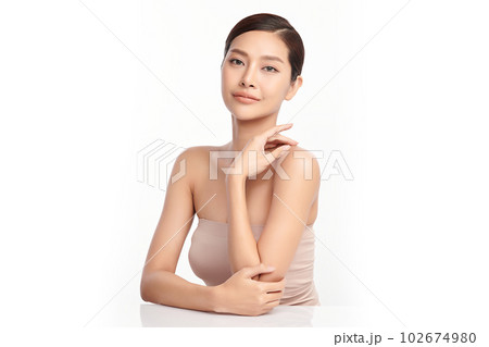 Beautiful young asian woman with clean fresh skin on white background, Face care, Facial treatment, Cosmetology, beauty and spa, Asian women portrait. 102674980