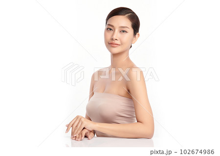 Beautiful young asian woman with clean fresh skin on white background, Face care, Facial treatment, Cosmetology, beauty and spa, Asian women portrait. Beautiful young asian woman with clean fresh skin on white background, Face care, Facial treatment, Cosmetology, beauty and spa, Asian women portrait. 102674986