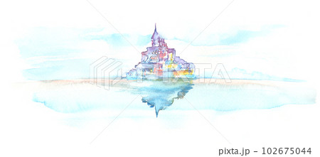 水彩で描いたモンサンミシェルのイラスト 水彩で描いたモンサンミシェルのイラスト 102675044