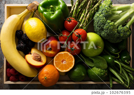 Fresh colorful vegetables and fruits 102676395