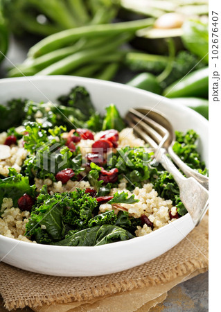 Healthy kale and quinoa salad 102676407