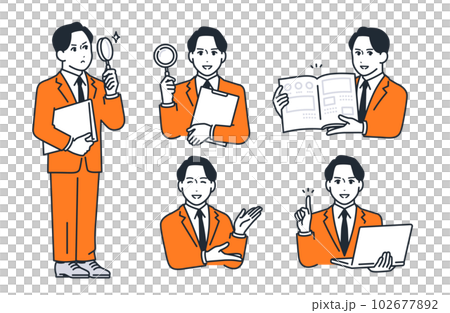 スーツを着た若い男性のシンプルな表情イラストセット素材 スーツを着た若い男性のシンプルな表情イラストセット素材 102677892