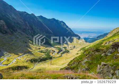 Panoramic mountain road Transfagarasan, the most beautiful road in Europe Panoramic mountain road Transfagarasan, the most beautiful road in Europe 102679229