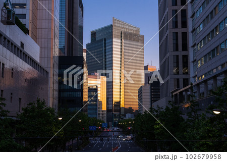 《東京都》東京オフィス街の夕景・港区芝 《東京都》東京オフィス街の夕景・港区芝 102679958