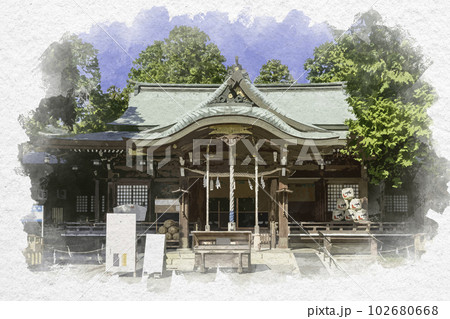 水彩画風 大麻比古神社 拝殿 徳島県鳴門市 水彩画風 大麻比古神社 拝殿 徳島県鳴門市 102680668