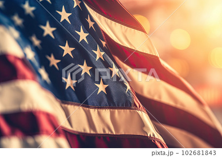 Closeup American flag with bokeh background 102681843