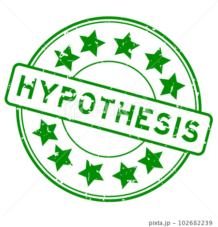 Grunge green hypothesis word with star icon round rubber seal stamp on white background 102682239