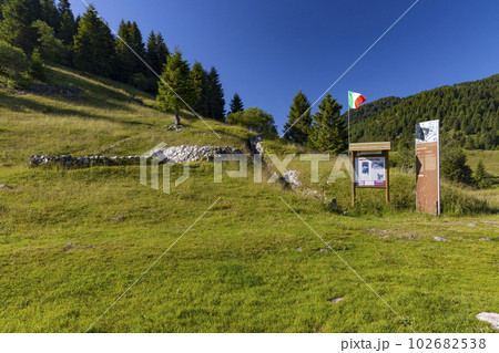 Trenches from First World War near Monte Grappa, Province of Treviso, Veneto Region, Italy Trenches from First World War near Monte Grappa, Province of Treviso, Veneto Region, Italy 102682538