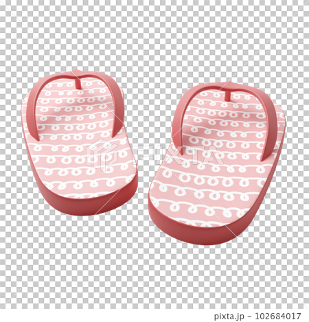 Cute cartoon style back view of pink flip flops sandal with doodle line pattern lifestyle casual fashion isolated on white background with clipping path 3d render illustration 102684017