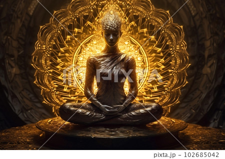 meditation pose yoga silhouette chakra zen - Stock Illustration