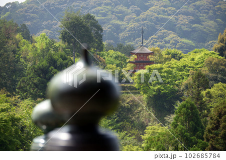 新緑の清水寺　本堂舞台から子安塔を望む　京都市東山区 102685784