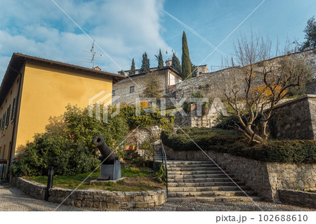 Part of the castle of the city of Brescia on a sunny winter day 102688610