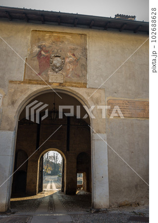 Gate of medieval Castle of Brescia on Colle Cidneo 102688628