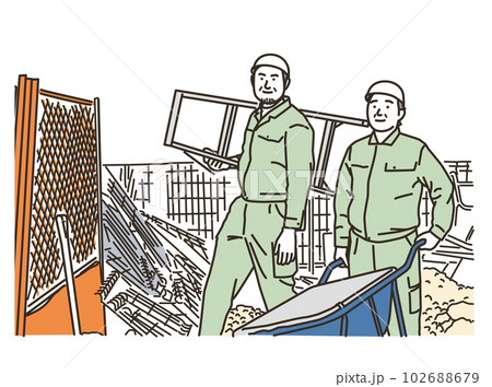 工事現場で作業をする作業服姿の男性達 102688679