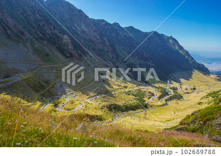Panoramic mountain road Transfagarasan, the most beautiful road in Europe Panoramic mountain road Transfagarasan, the most beautiful road in Europe 102689788
