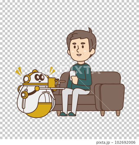 Senior man relaxing on the sofa [Living with a robot, hydration, relaxing, resting, living alone] Illustration 102692006
