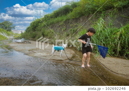 川遊びをしている少年 川遊びをしている少年 102692246