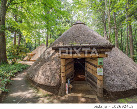 千葉県松戸市　21世紀の森と広場「縄文の森」にある復元竪穴住居 102692418