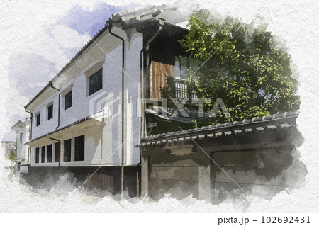 水彩画風　佐賀城下町　旧古賀家　佐賀県佐賀市 102692431