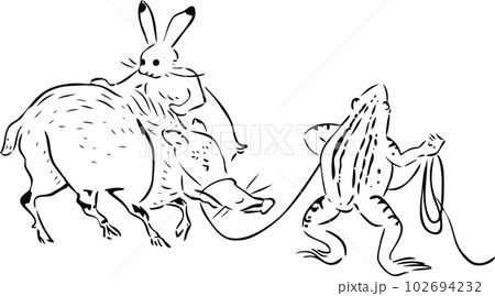 鳥獣戯画カエルとウサギと猪　中白塗り 102694232