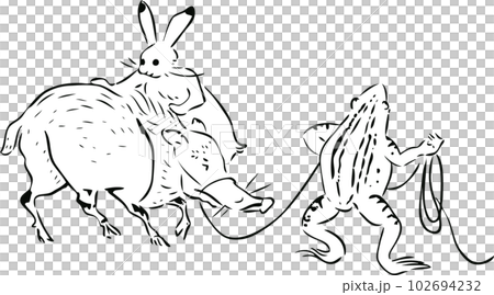 鳥獣戯画カエルとウサギと猪　中白塗り 102694232