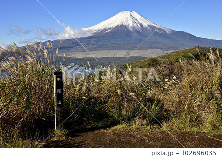 道志山塊の平尾山山頂より望む富士山 102696035