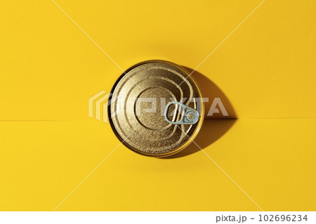 Canned food tin on yellow studio background 102696234