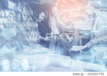 Group of businesspeople working together at office meeting. Global business concept. Futuristic concept 102697795