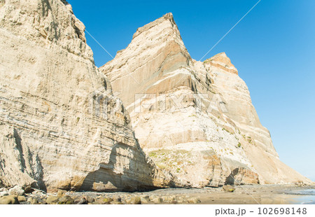 The spectacular geological cliff formations on the coast to Cape Kidnappers in Hawke's Bay region of New Zealand. 102698148