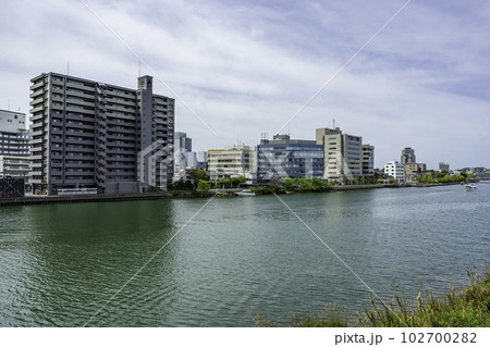 松江　松江中心部と大橋川　島根県松江市 102700282