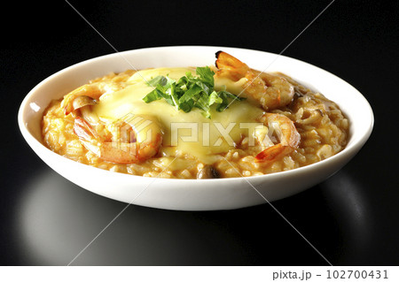 海老、チーズ、パクチー、トムヤムリゾットを黒背景で撮影 海老、チーズ、パクチー、トムヤムリゾットを黒背景で撮影 102700431