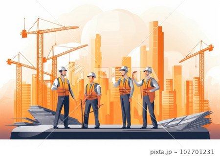 Smart engineer manager with safety uniform checking site construction with steel and concrete. Labour Day concept. 102701231