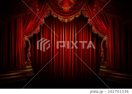 豪華な金装飾の入った赤いカーテン：AI作品 102701336