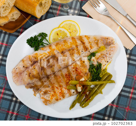 Top view of grilled perch Top view of grilled perch 102702363