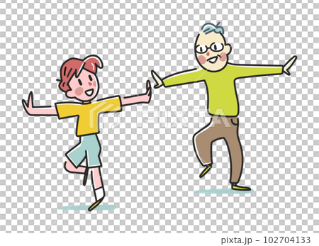 祖孫單腿站立檢查運動器官功能障礙插圖素材 102704133