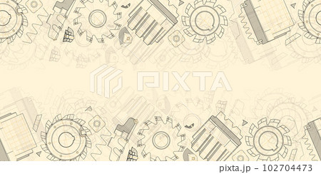 Mechanical engineering drawings on light background. Cutting tools, milling cutter. Technical Design. Cover. Blueprint. Seamless pattern. Vector illustration. 102704473